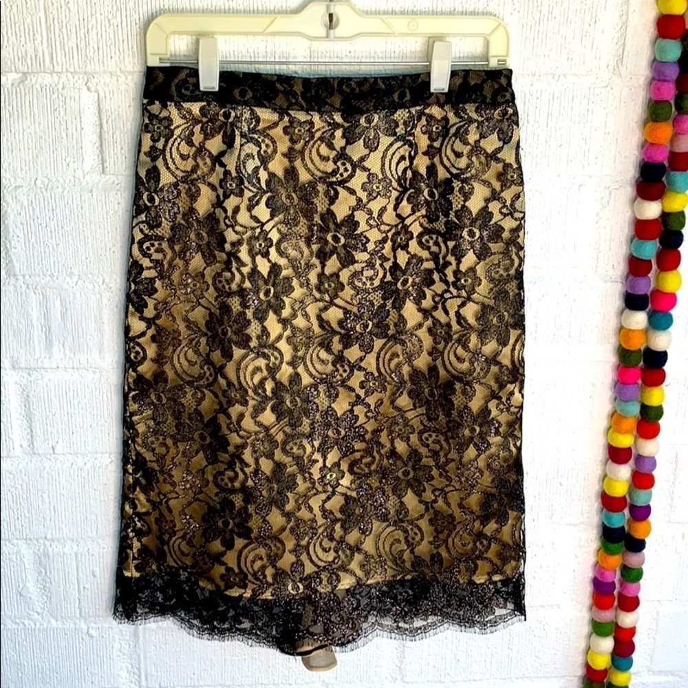 Milly Lace Satin Mermaid Ruffle Knee Length Skirt sz 4